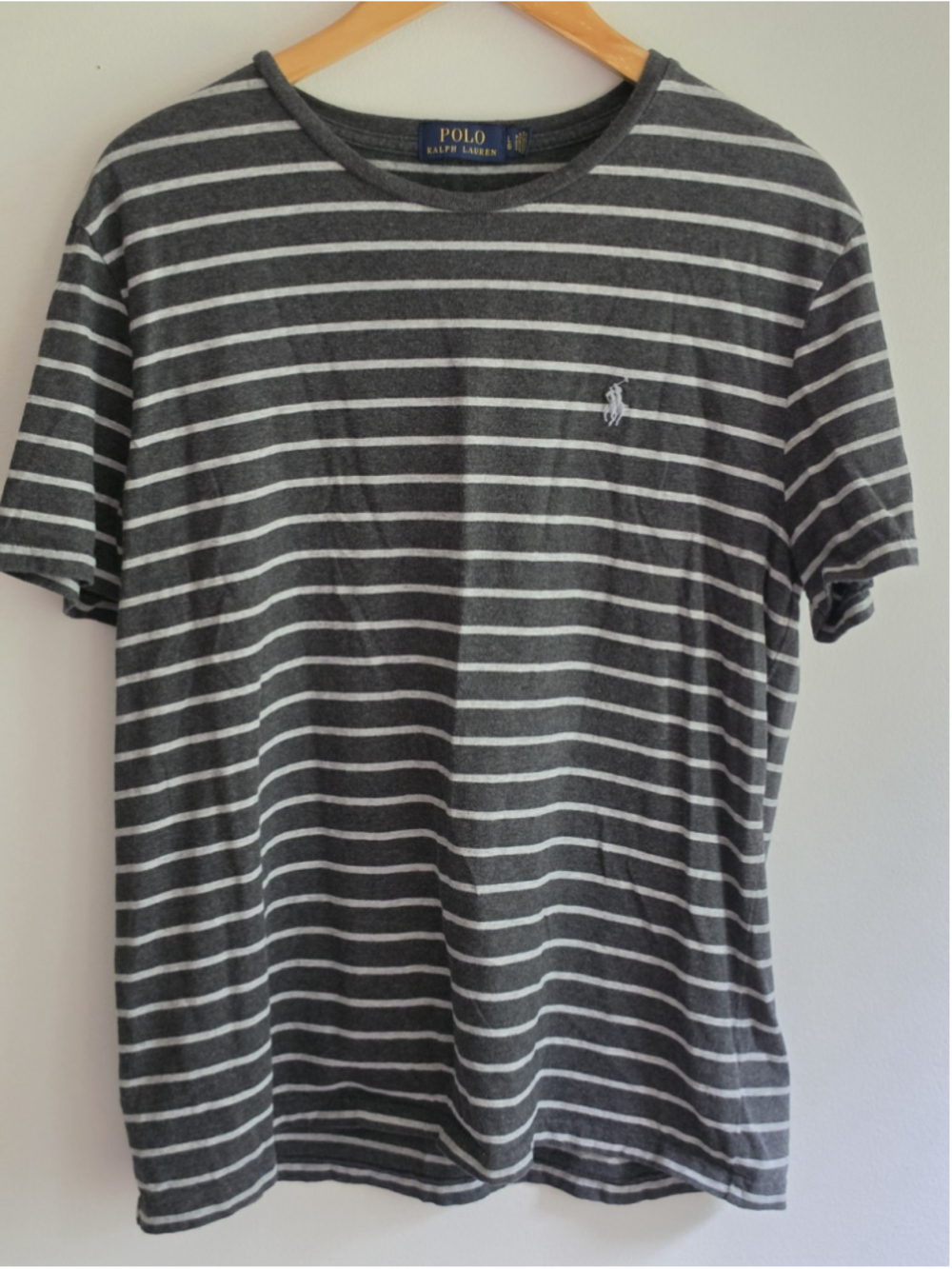 Polo Ralph Lauren Men’s Striped Cotton Crewneck T-Shirt Charcoal Gray Large EUC